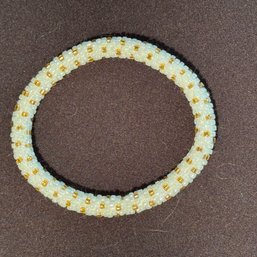 Hand Beaded Bracelet - White With Gold
