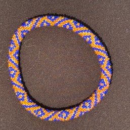 Hand Beaded Bracelet - Orange And Blue
