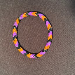 Hand Beaded Bracelet - Fuchia, Orange, And Black Chevrons
