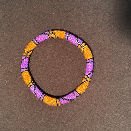 Hand Beaded Bracelet - Fuchia, Orange, And Black