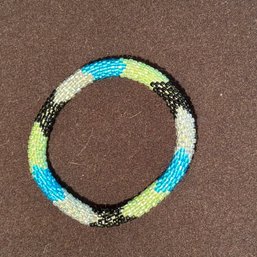 Hand Beaded Bracelet - Turquise, Lime, White, And Black