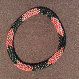 Hand Beaded Bracelet - Iridescent Pink And Black (1 Of 2)