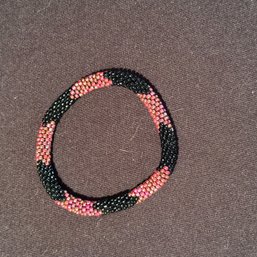 Hand Beaded Bracelet - Iridescent Pink And Black (2 Of 2)