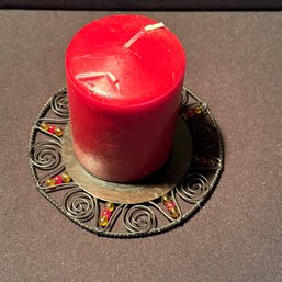 Decorative Mirrored Candle Tray With Pillar Candle