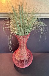 Tall Wire Vase With Artificial Grass - Decorative
