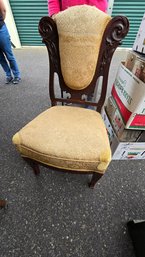Yellow Upholstered Carved Wood Chair