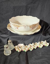 'Abram French, Boston' Serving Set With Crystal Salt And Pepper Shakers