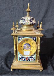 Antique Brass And Enamel Clock