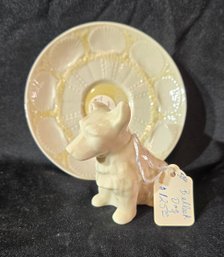 Belleek Dog And Plate