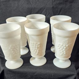 Vintage 'Harvest Grape' Footed Milk Glass Made By Anchor Hocking