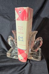 1940's Vintage Cook Book And Glass Dove Book Ends