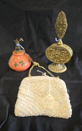 Antique Beaded Purse And Perfume Bottles