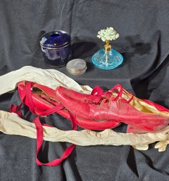 Antique Red Ladies Shoes, Leather Gloves, Perfume Bottles, Etc