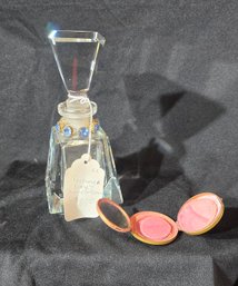 Large Perfume Bottle And Antique Rouge Compact