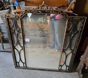 Brilliant Asian Art Black Enameled Mirror