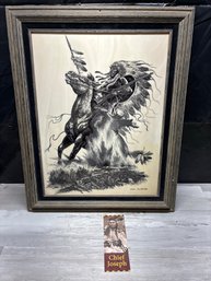 Marble Carved Etched Horse War Chief Battle Indian Native American Bill O'Neill  Lot #45