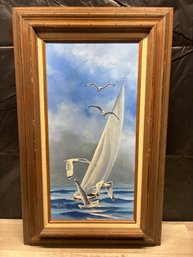 Artist Gedney Oil Canvas Sailing Ship W/ Seagulls Lot #46
