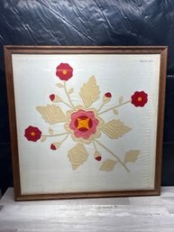 1890 Signed Floral Appliqué Quilt Block Folk Art Framed Lot #47