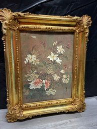 Ornate Floral Picture W/ Gold Frame Lot #50