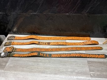 (4) Tooled Leather Belts W/ Buckles VGC Lot #91