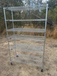 Full Size Metal Storage Rack On Wheels Lot #166