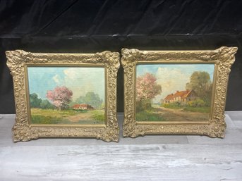 (2) Antique Artist V. Hein Oil On Canvas Ornate Frame 13x11.5 Lot #196