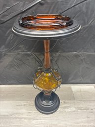 Decorative 70s Ashtray Stand 22in Amber Glass Lot #286