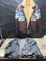 (2) Vintage Womens Jackets Leather & Denim LG Lot #313