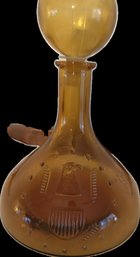 Vintage Glass Wheaton Glass Amber Decanter Freedom For Our Ship And American Eagle