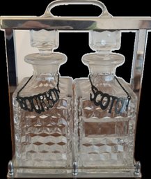 MCM Tantalus With 2 Cut Glass Decanters For Bourbon And Scotch