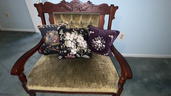 French Mahogany Vintage Upholstered Loveseat (Pillows Not Included)