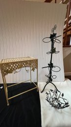 Wrought Iron Wine Rack, Plant Stand Combo & Metal Bowl Decor Lot Of 3!