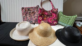 Set Of 3 Assorted Vera Bradley Bags & 3 Straw Hats Wow!