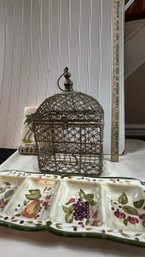 Hanging Metal Brasstone Bird Cage With La Todcana Relih Dish Tray By Pamela Gladding