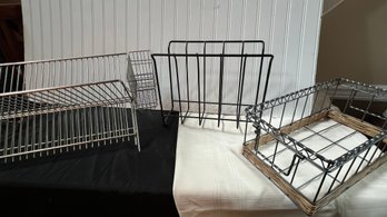 Dish Drainer With Basket, Metal Storage Basket & Magazine Rack Lot Of 3