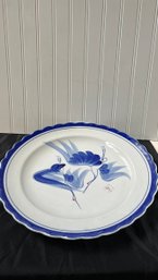 Vintage Japanese Ono Round Ceramic Plate With Two Blue And White Cranes Design
