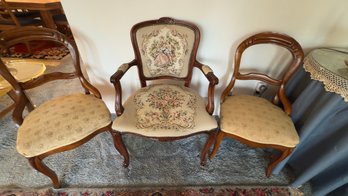 Louis XV Style Armchair, (2) 1800s Side Chairs - Lot Of 3!- Antique Chairs