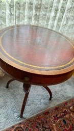 Vintage Mahogany Drum Table With A Leather Top
