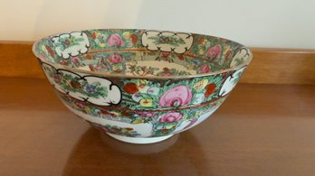 Vintage Chinese Porcelain Rose Medallion Bowl, Hand Painted