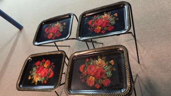 Vintage Toleware Metal TV Trays Nice Lot Of 4 Items!
