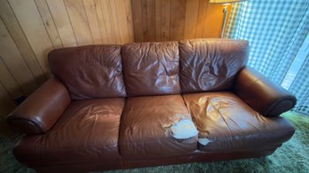 Well-worn High-quality Leather Couch - Warm Brown Tone