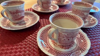 W. Adams Old English Rural Scenes Set Of 6 Demitasse Cups With Saucers