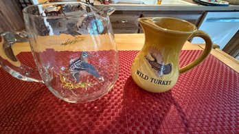 Wild Turkey Whiskey Pitcher By Staffordshire Pottery & Vintage Ned Smith Game Bird Pitcher Wilsons Snipe