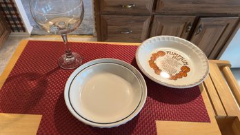 Longaberger Pie Plate, Pumpkin Pie Recipe Plate & Oversized Goblet Decor