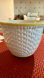 Vintage Haeger Pottery Planter Basketweave 5054 Textured Cream White Yellow Trim Ceramic