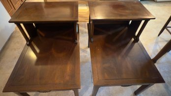 Vintage Mid Century Traditional Regency End Tables Side Walnut Pecan W Top Drawer Lot Of 2!