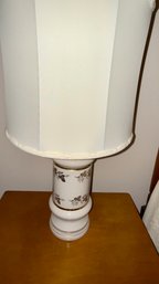 1970s Vintage Hollywood Regency White Satin Glass Table Lamps Gold Leaves
