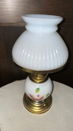 Vintage Milk Glass Hurricane Lamp With A Brass Base