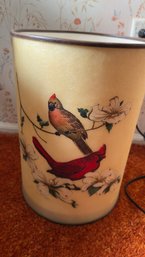 Mid-Century Vintage Bacova Guild Fiberglass Trash Can Birds Cardinal Vintage 14 By 9