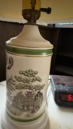 Vintage Porcelain Asian Apothecary Lamp With Hand Painted Floral Green, Gold And White